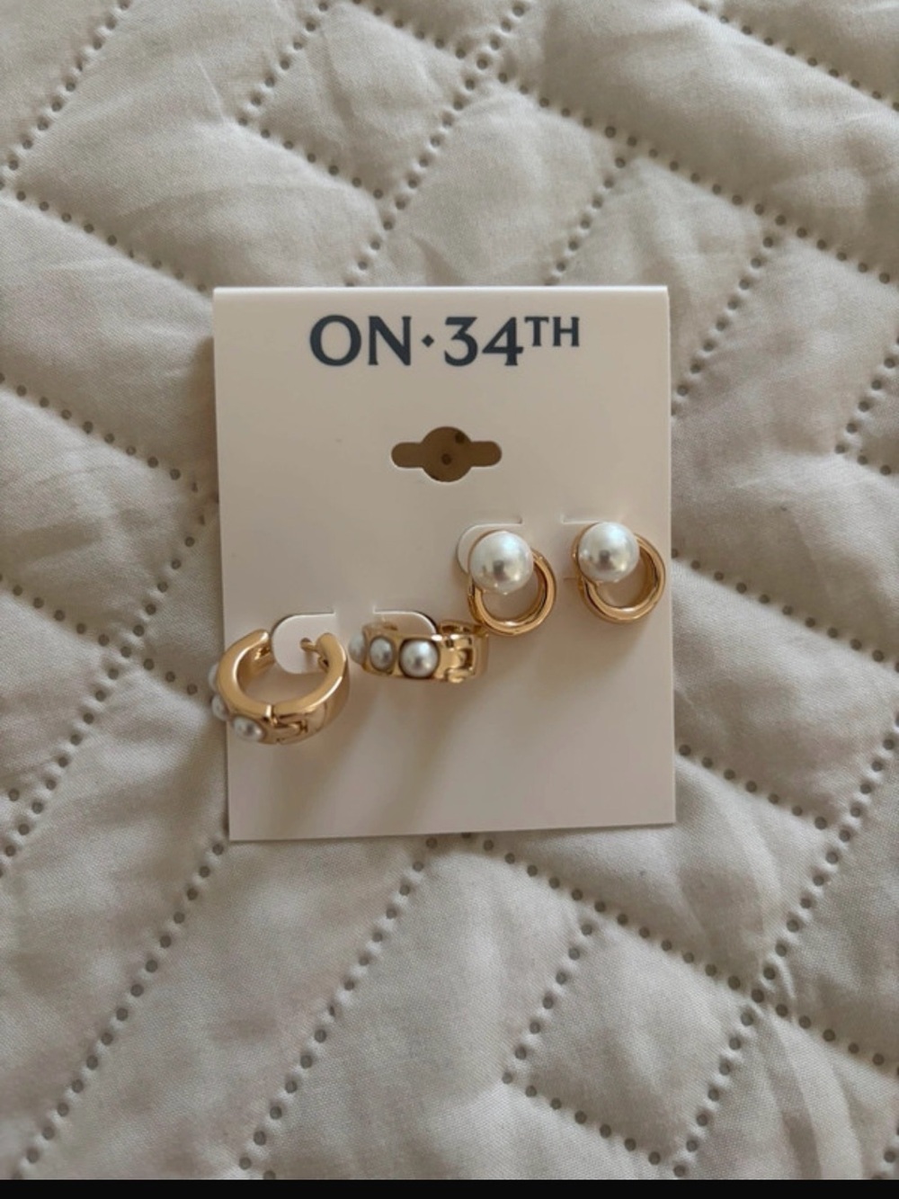 Gold Pearl Huggie Earring Set - 2 Pair